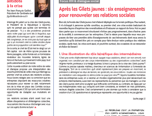 Lettre Cardinale sudSeptembre 2019 « Se renouveler après les Gilets jaunes, le témoignage d’Essilor, la syndicalisation des jeunes… »